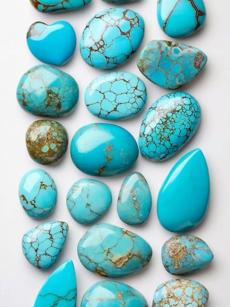 Turquoise cabochons with matrix veining.